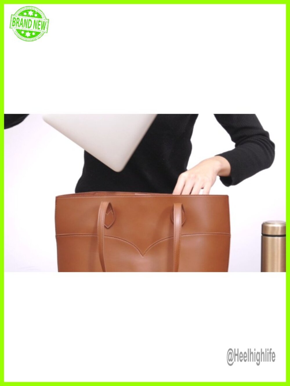 Vegan Leather Tote Bag with Detachable Clutch Snap Keyring - Picture 6 of 6